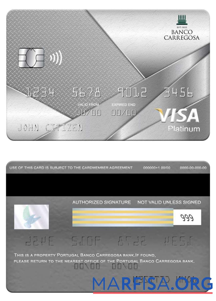 Downloadable Portugal Banco Carregosa bank visa platinum card example